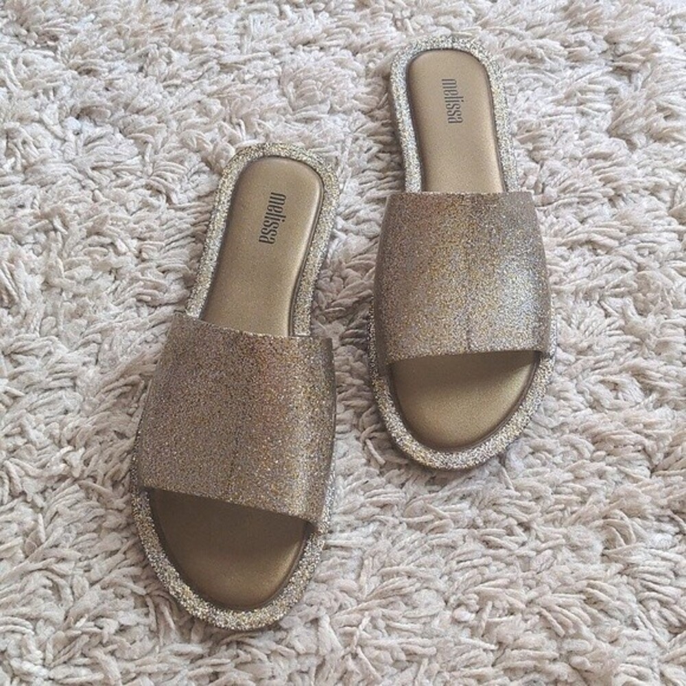 Melissa Gold Glitter Beach Slides